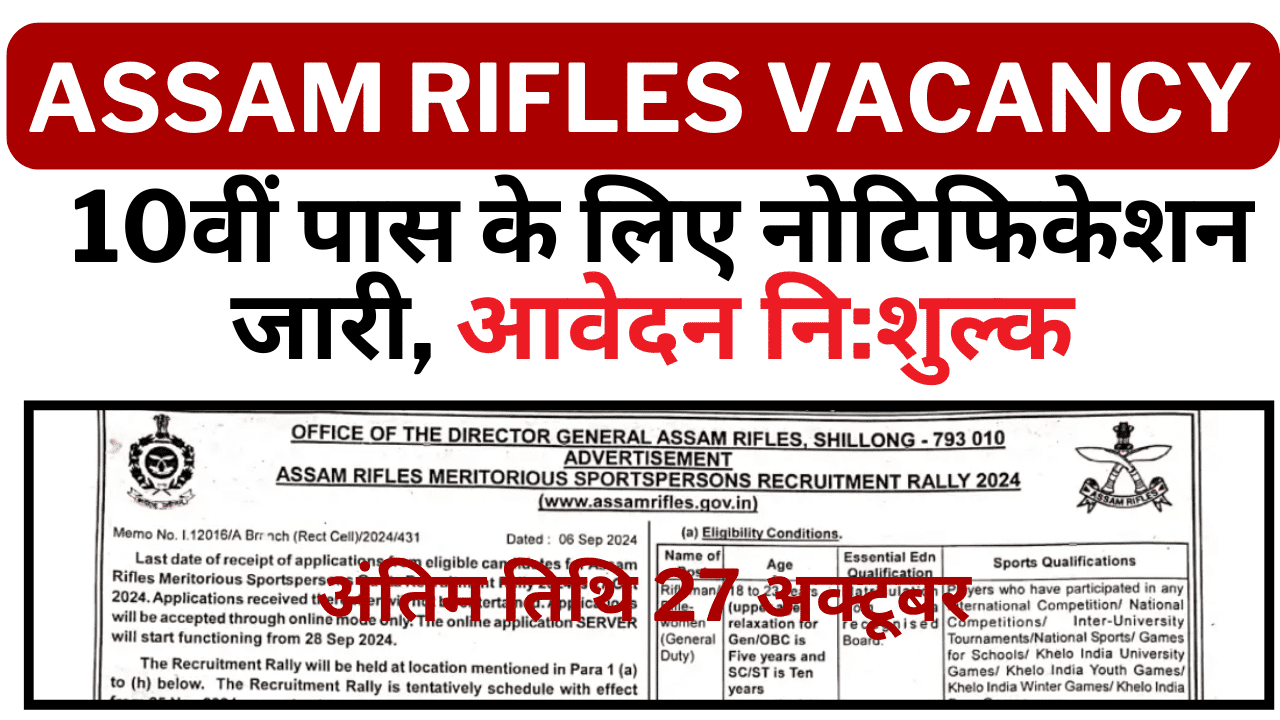 Assam Rifles Sports Quota Recruitment 2024