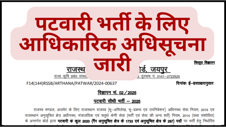 Rajasthan Patwar Bharti 2025
