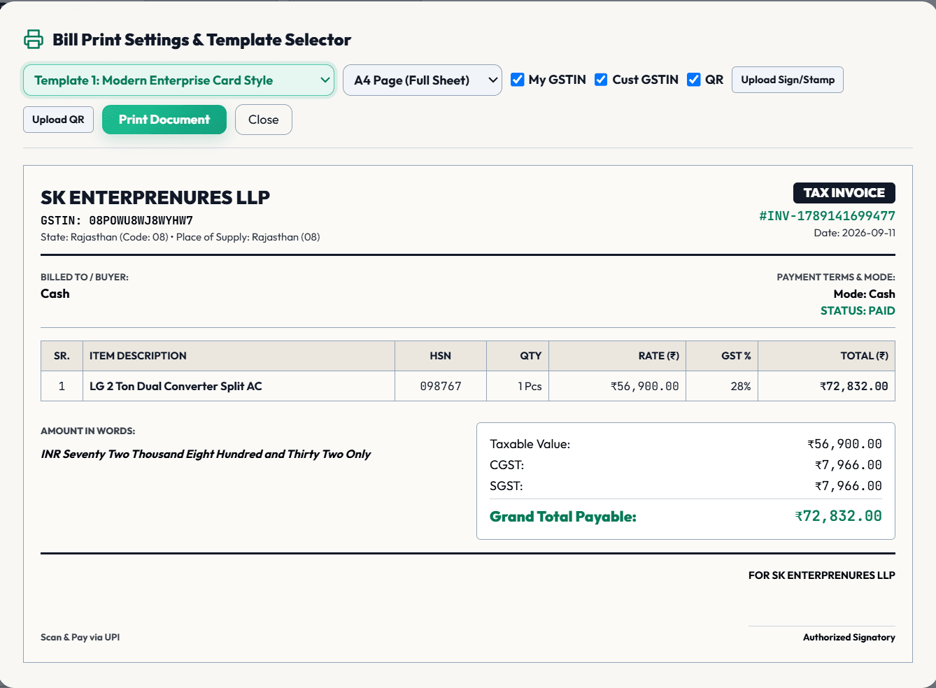 Card Style Invoice